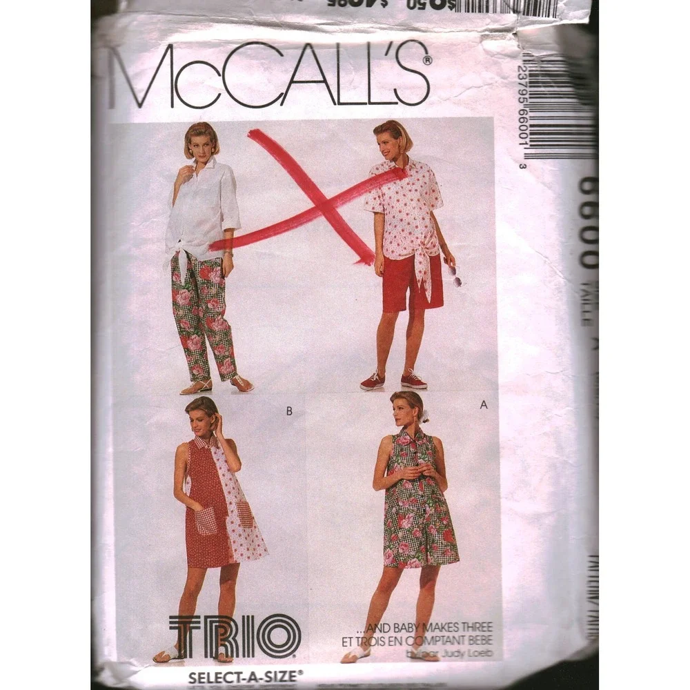 McCalls 6600 Maternity Sewing Pattern Trio Romper Shirt Pants Shorts Size 6-10